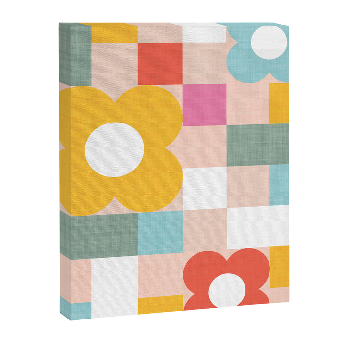 Retro Flowers on playful checks Canvas Print Gallery Image 1