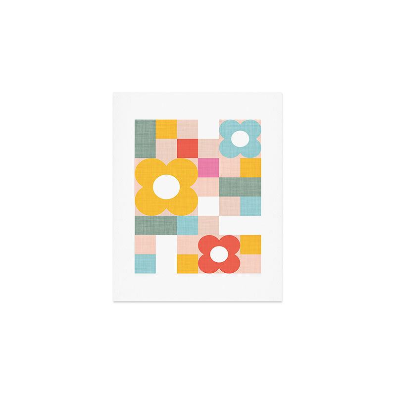 Retro Flowers on playful checks Art Print Gallery Image 1