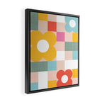 Retro Flowers on playful checks Framed Canvas Print Gallery Image 2