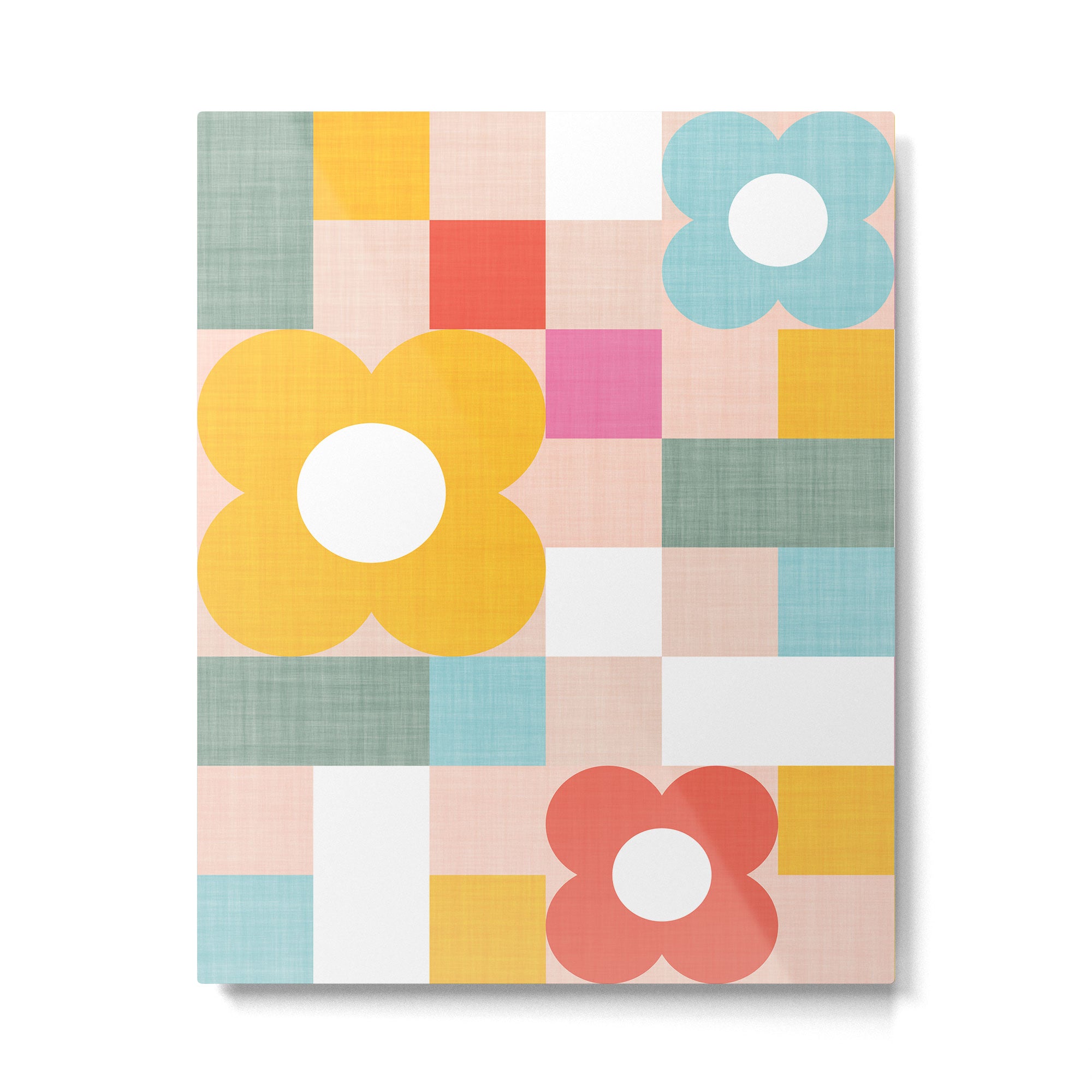 Retro Flowers on playful checks Metal Print Gallery Image 6