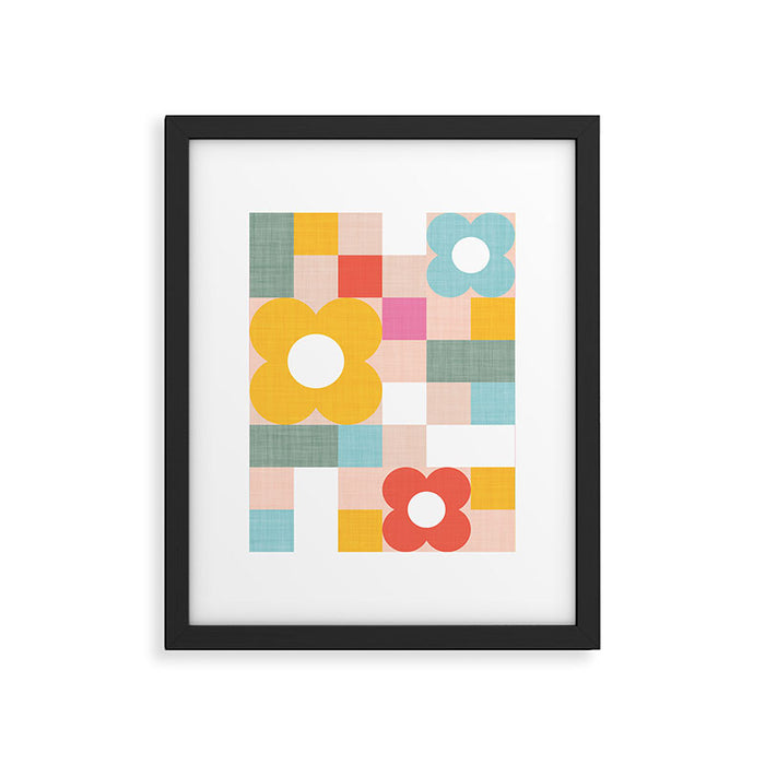 Retro Flowers on playful checks Framed Art Print Gallery Image 1