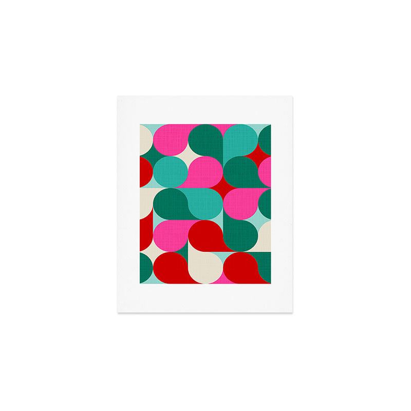 Retro Geo Christmas Drop Pattern - pink, teal, red, green Art Print Gallery Image 1