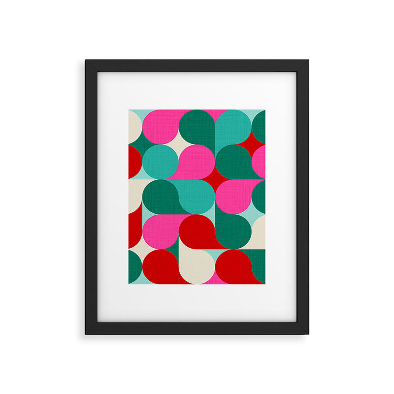 Retro Geo Christmas Drop Pattern - pink, teal, red, green Framed Art Print Gallery Image 6