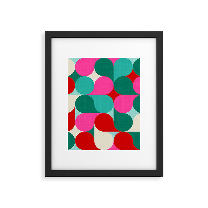 Retro Geo Christmas Drop Pattern - pink, teal, red, green Framed Art Print Gallery Image 1