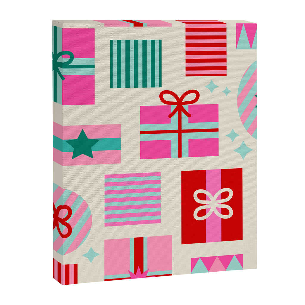 Retro Geometric Christmas Gift pattern on Cream Canvas Print Gallery Image 8