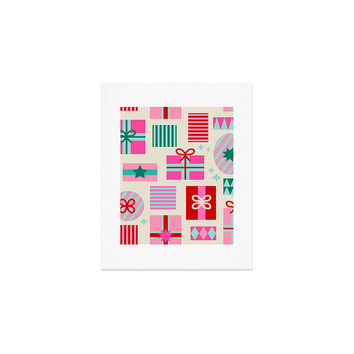 Retro Geometric Christmas Gift pattern on Cream Art Print Gallery Image 1