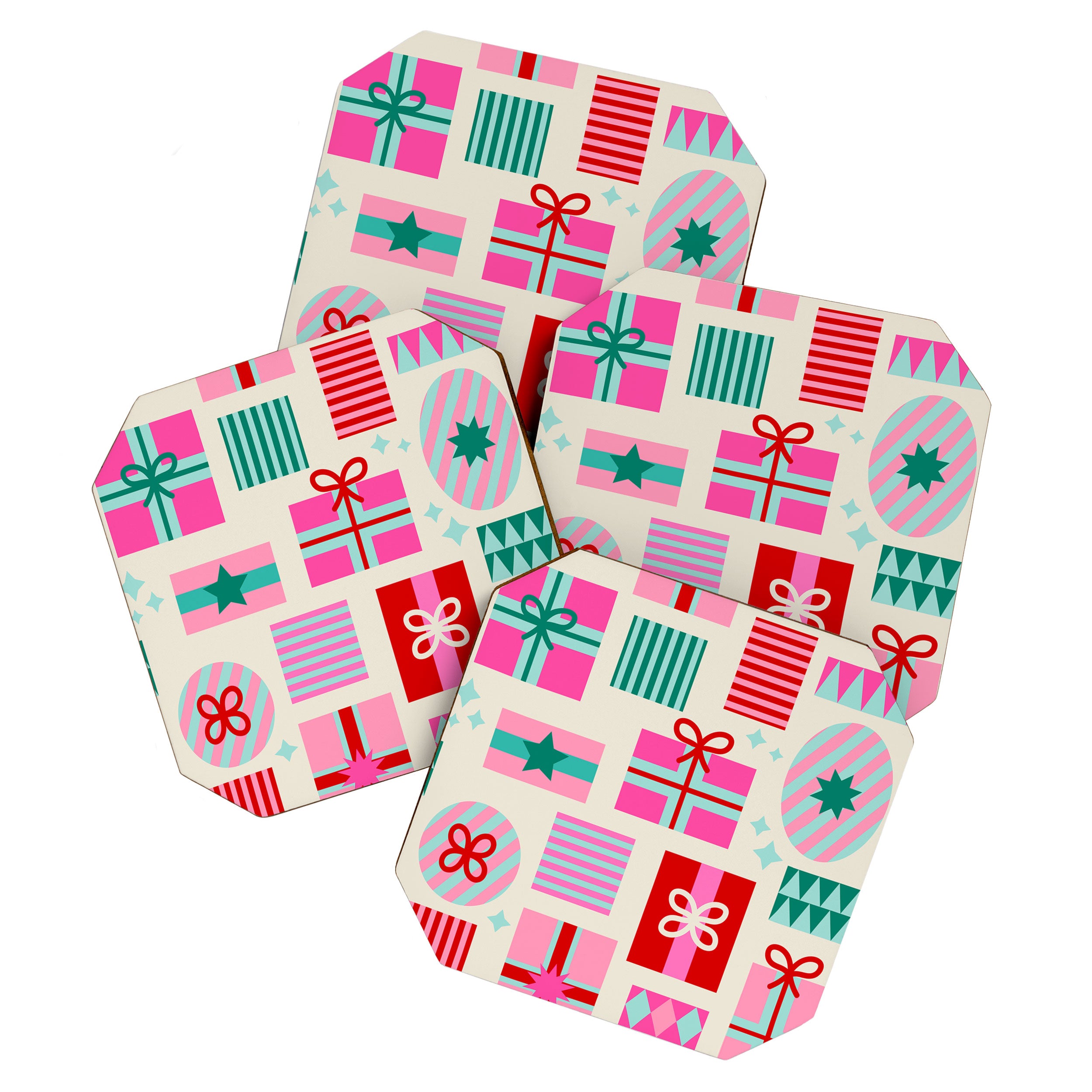 Retro Geometric Christmas Gift pattern on Cream Coaster Gallery Image 1
