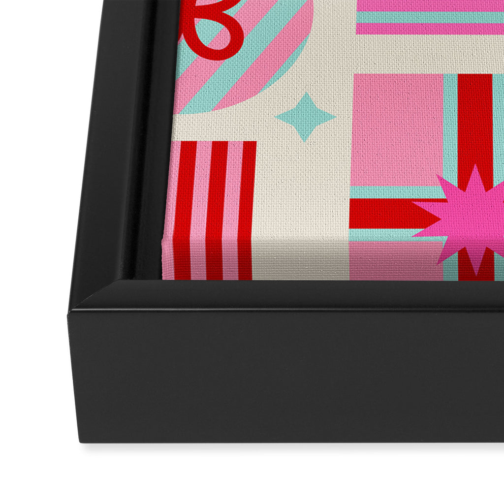 Retro Geometric Christmas Gift pattern on Cream Framed Canvas Print Gallery Image 3