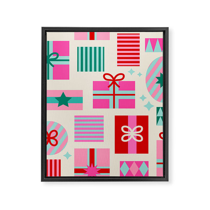 Retro Geometric Christmas Gift pattern on Cream Framed Canvas Print Gallery Image 1