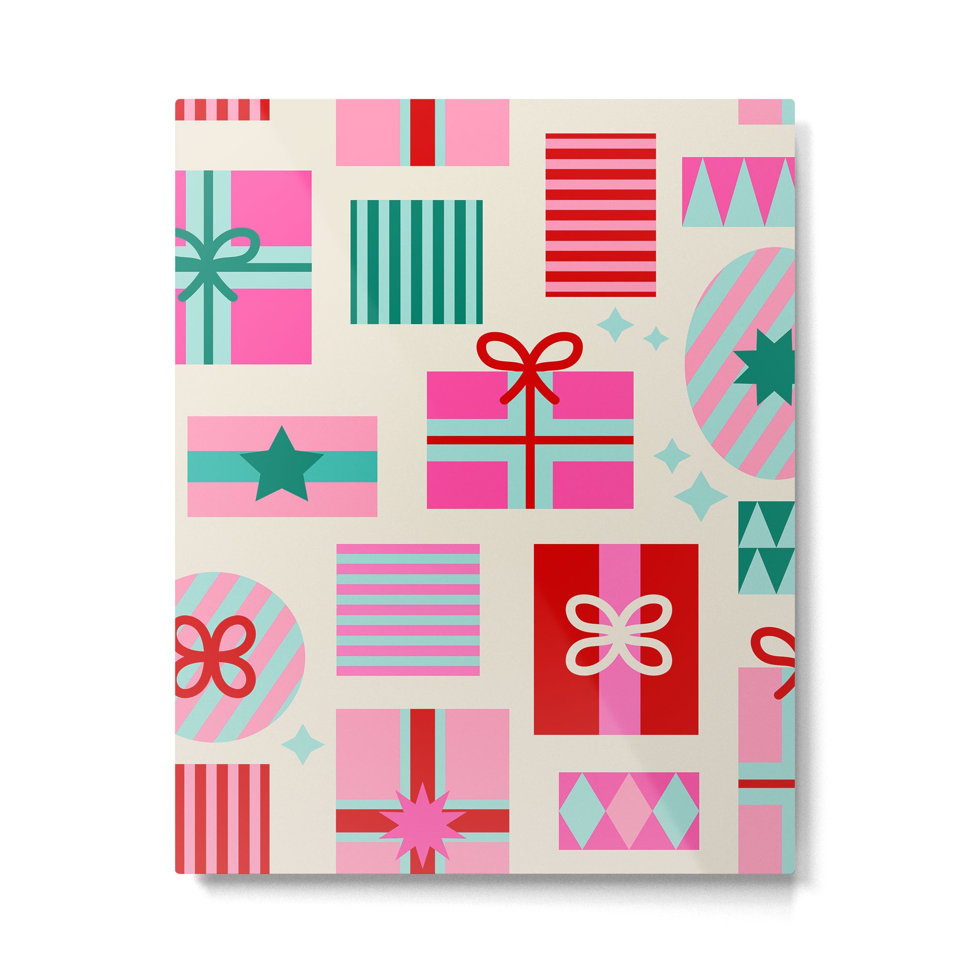 Retro Geometric Christmas Gift pattern on Cream Metal Print Gallery Image 6