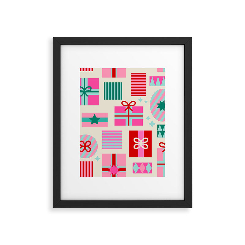 Retro Geometric Christmas Gift pattern on Cream Framed Art Print Gallery Image 6
