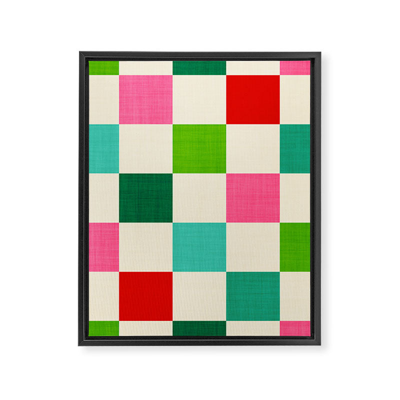 Retro Holiday chequered board pattern - candy Framed Canvas Print Gallery Image 8