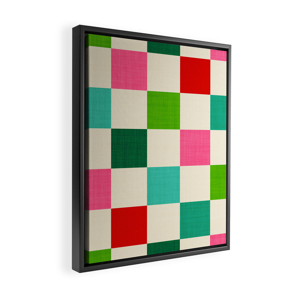 Retro Holiday chequered board pattern - candy Framed Canvas Print Gallery Image 2