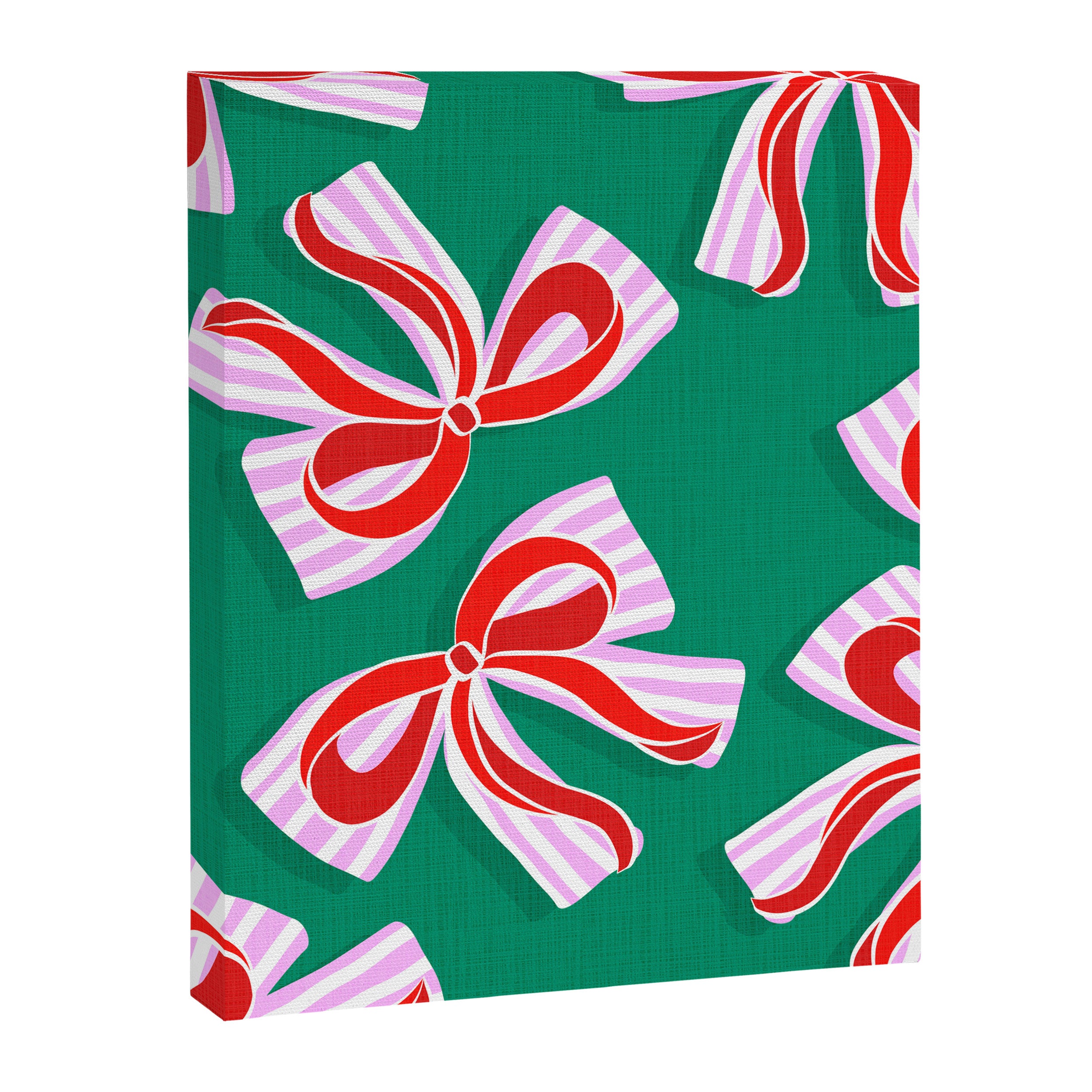 Retro Kitsch Christmas Ribbons on Stripy Bows - Red and Green Canvas Print Gallery Image 8