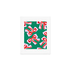 Retro Kitsch Christmas Ribbons on Stripy Bows - Red and Green Art Print Gallery Image 1