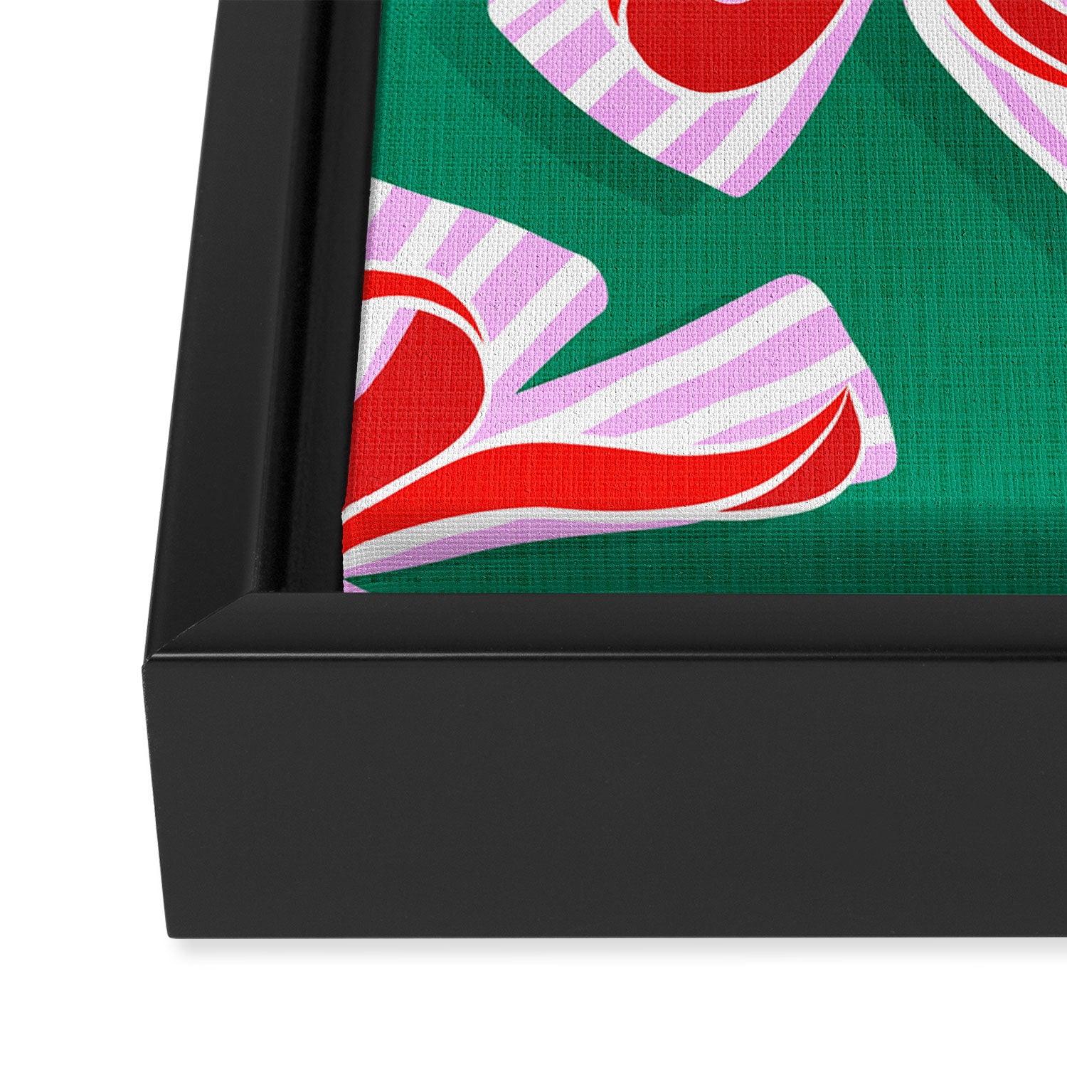 Retro Kitsch Christmas Ribbons on Stripy Bows - Red and Green Framed Canvas Print Gallery Image 3