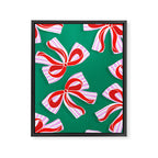 Retro Kitsch Christmas Ribbons on Stripy Bows - Red and Green Framed Canvas Print Gallery Image 8