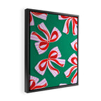 Retro Kitsch Christmas Ribbons on Stripy Bows - Red and Green Framed Canvas Print Gallery Image 2