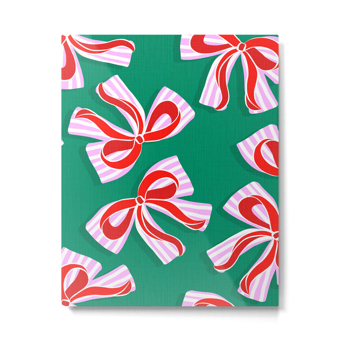 Retro Kitsch Christmas Ribbons on Stripy Bows - Red and Green Metal Print Gallery Image 1