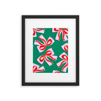 Retro Kitsch Christmas Ribbons on Stripy Bows - Red and Green Framed Art Print Gallery Image 6
