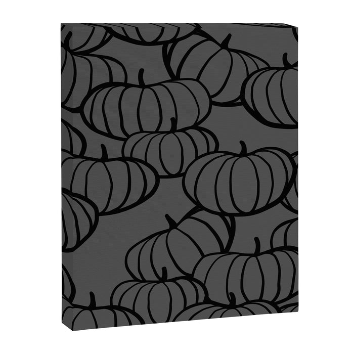 Retro Line-art Pumpkin Fall Pattern - black on grey Canvas Print Gallery Image 1