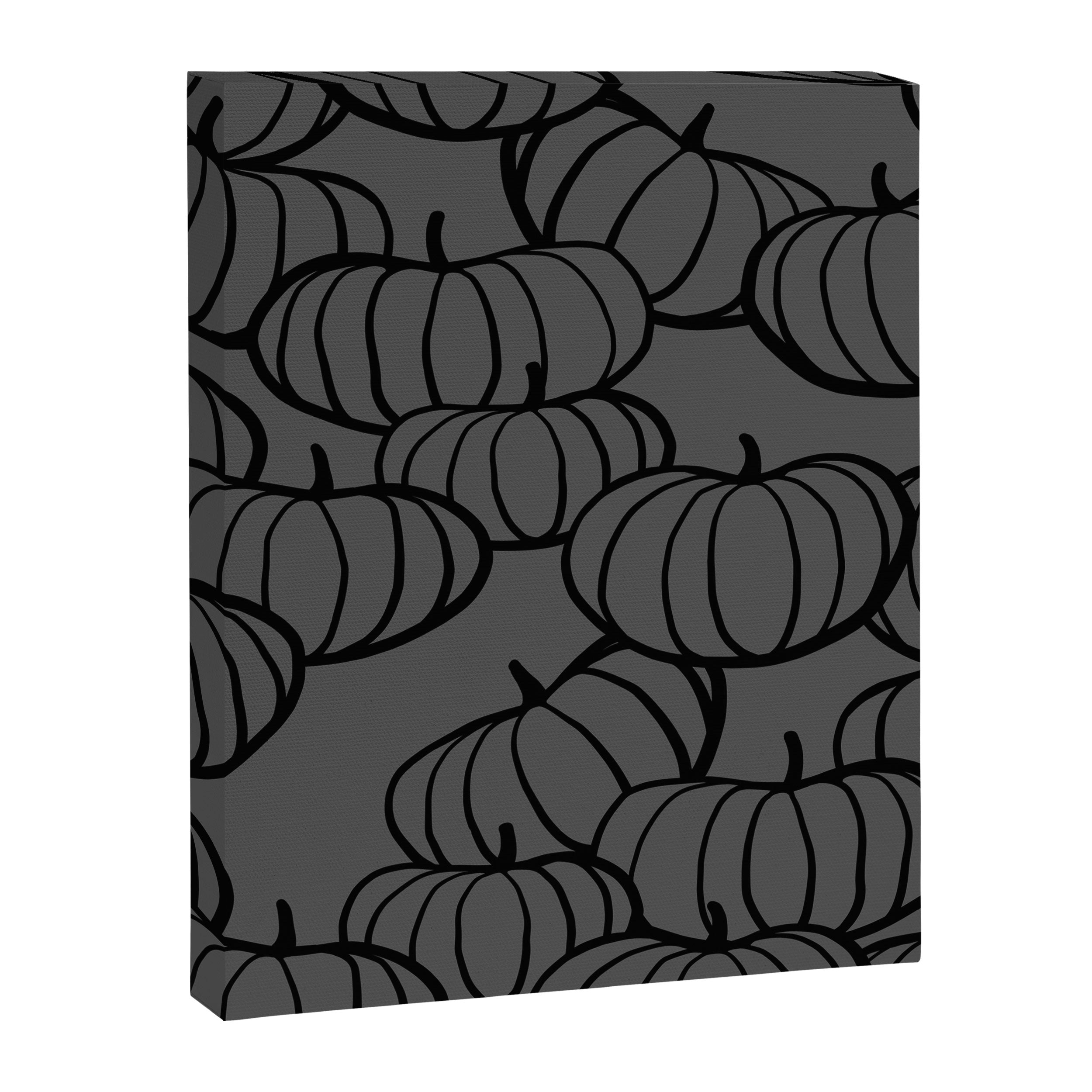 Retro Line-art Pumpkin Fall Pattern - black on grey Canvas Print Gallery Image 8