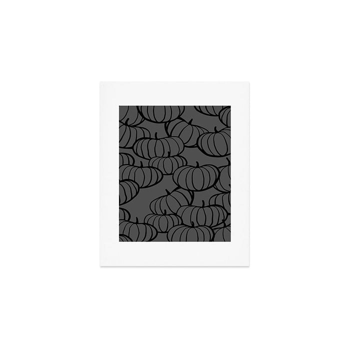 Retro Line-art Pumpkin Fall Pattern - black on grey Art Print Gallery Image 1