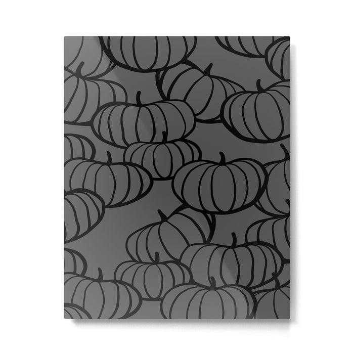 Retro Line-art Pumpkin Fall Pattern - black on grey Metal Print Gallery Image 1