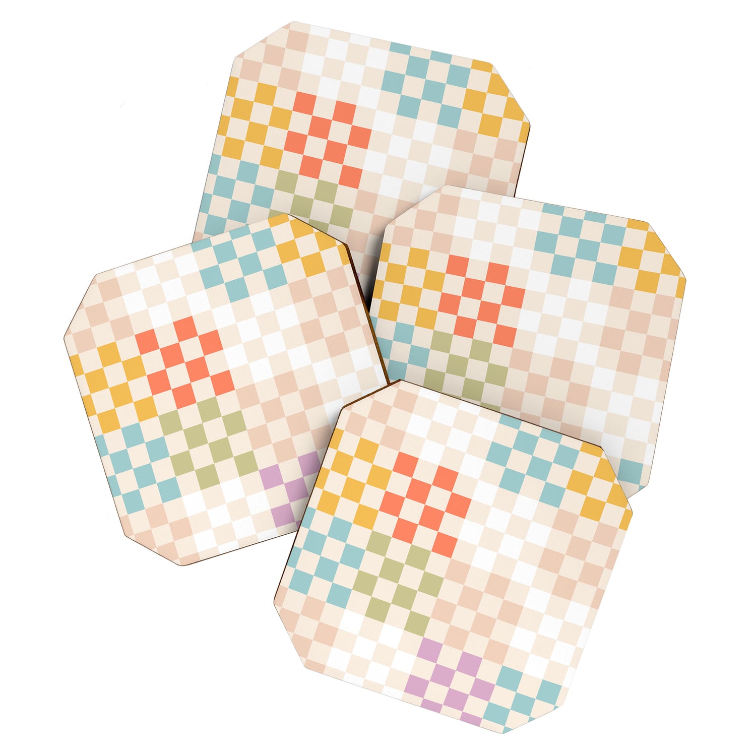 Retro Pastel Check Pattern Coaster Gallery Image 1