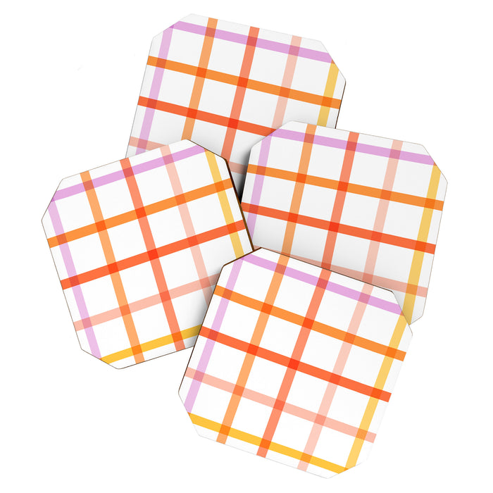 Retro Peachy Pink Summer Check Pattern Coaster Gallery Image 1