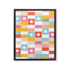Retro Rainbow floral check pattern Framed Canvas Print Gallery Image 8