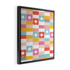 Retro Rainbow floral check pattern Framed Canvas Print Gallery Image 2