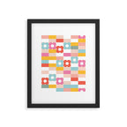 Retro Rainbow floral check pattern Framed Art Print Gallery Image 6