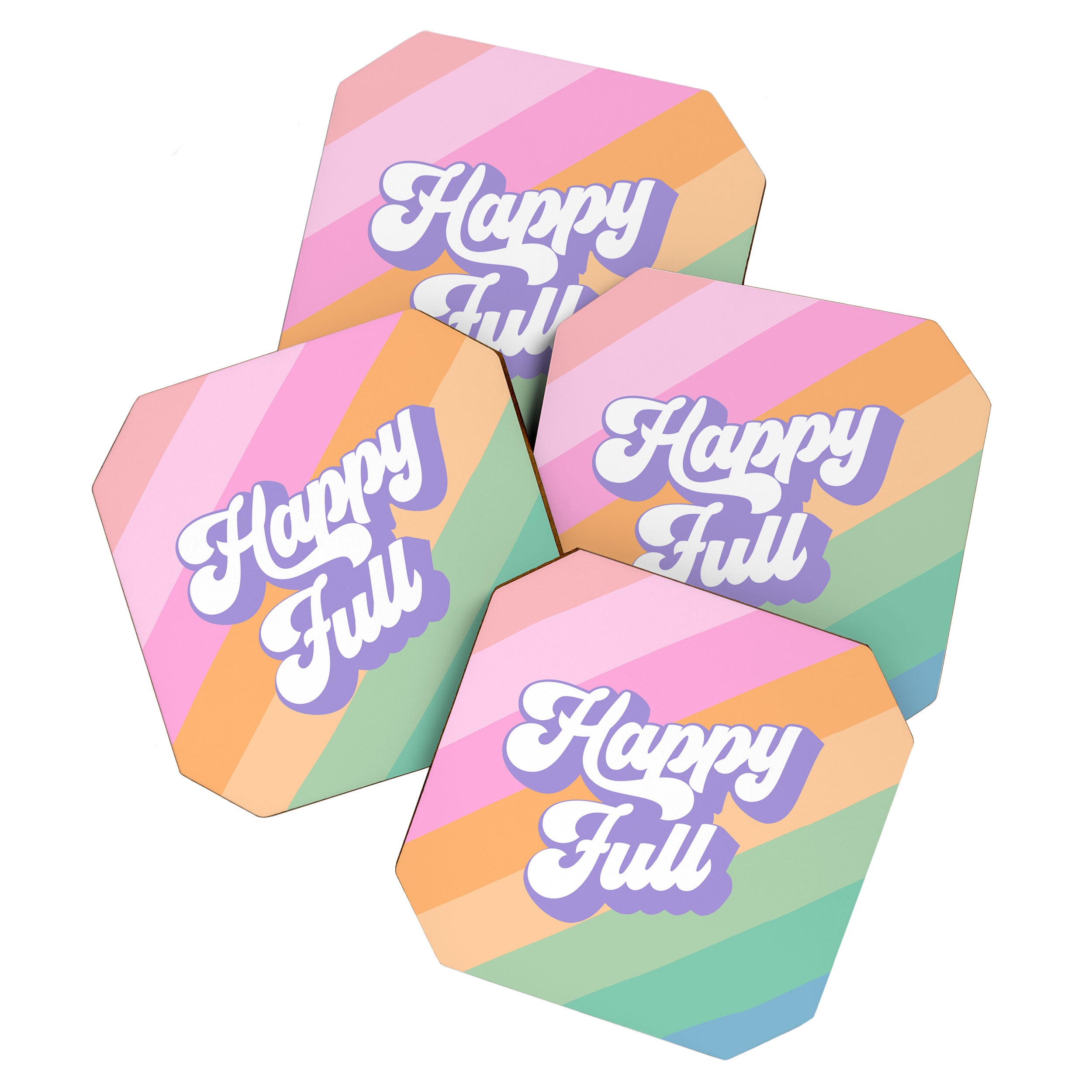 Retro Rainbow Happy full Typography Coaster Gallery Image 1