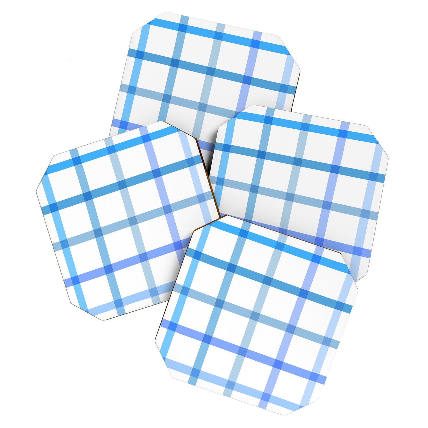 Retro Tonal Pastel Blue Coastal Check Pattern Coaster Gallery Image 1