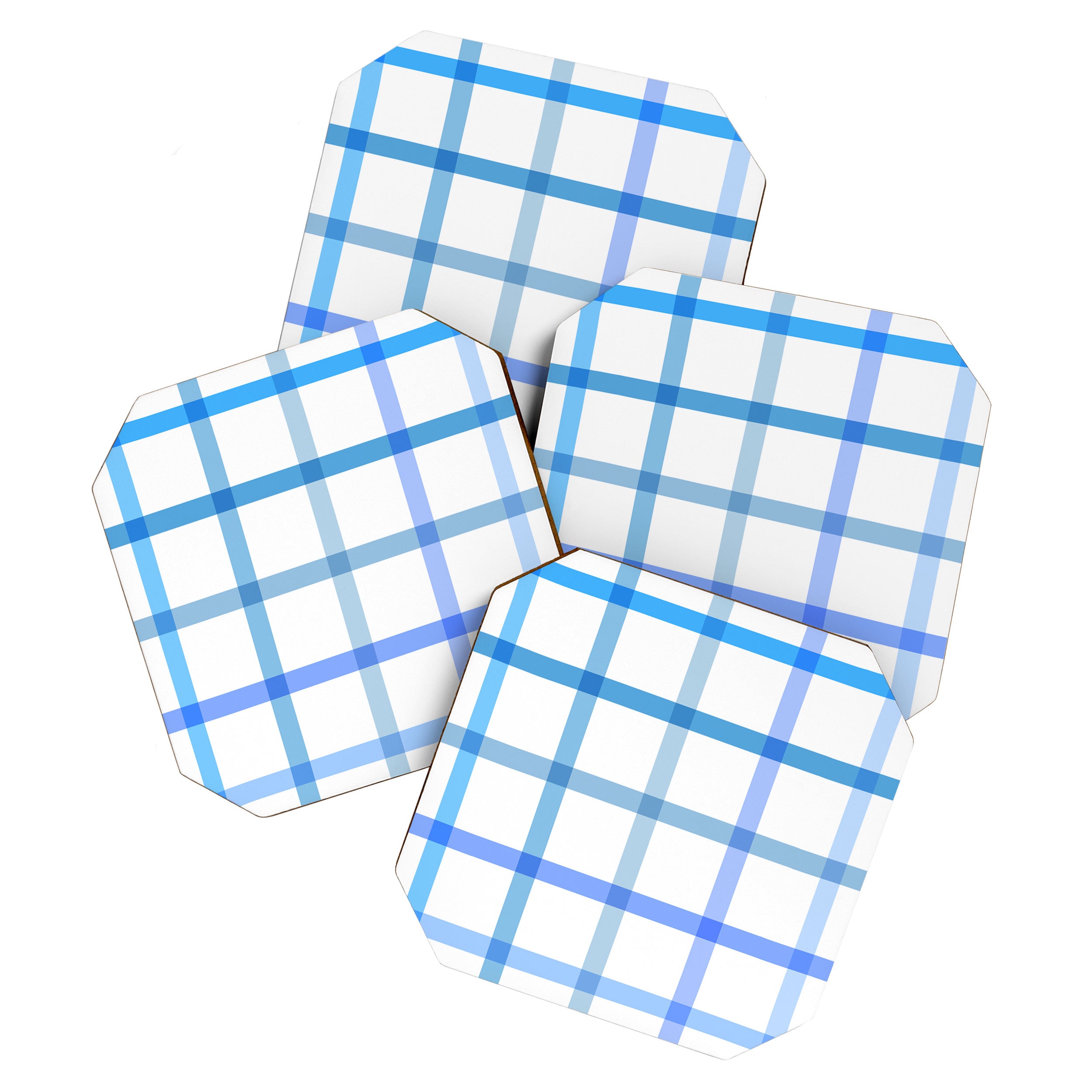Retro Tonal Pastel Blue Coastal Check Pattern Coaster Gallery Image 1