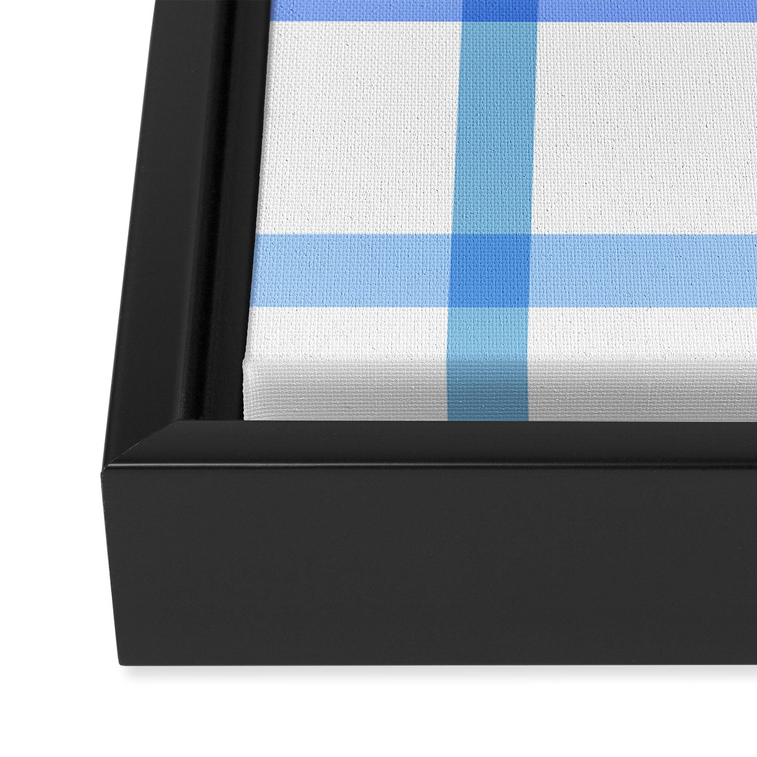 Retro Tonal Pastel Blue Coastal Check Pattern Framed Canvas Print Gallery Image 3