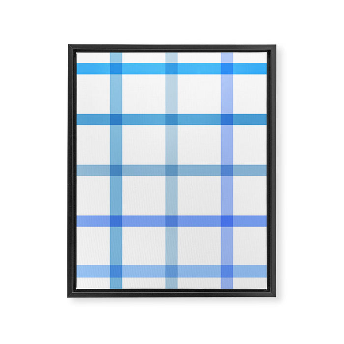 Retro Tonal Pastel Blue Coastal Check Pattern Framed Canvas Print Gallery Image 1