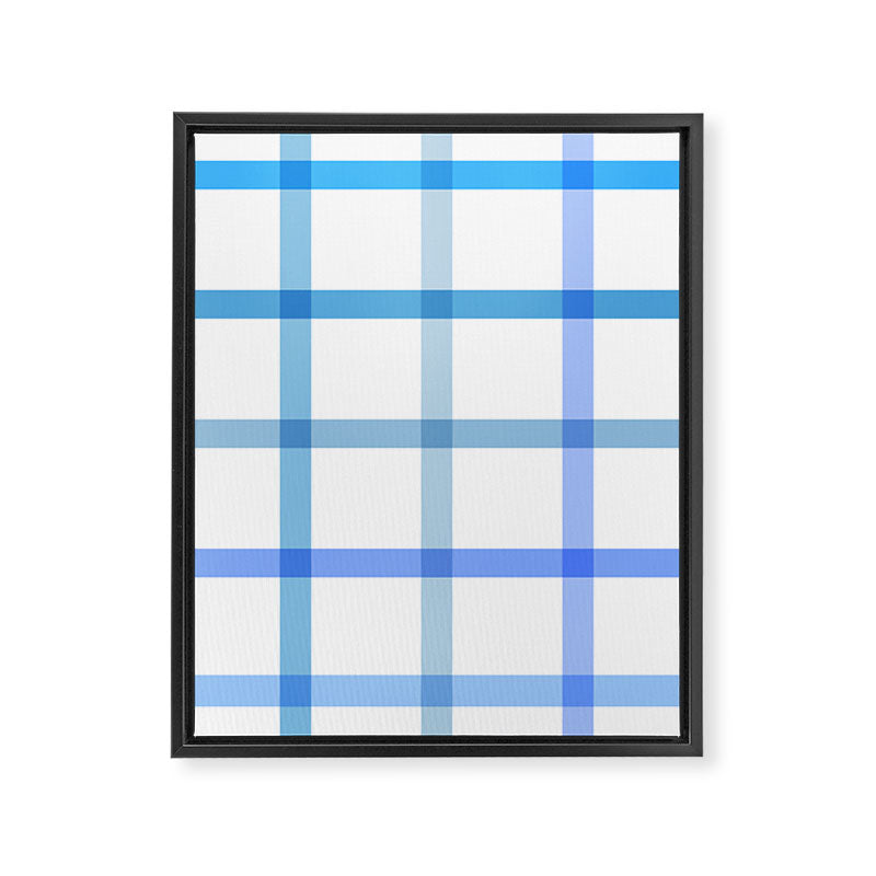 Retro Tonal Pastel Blue Coastal Check Pattern Framed Canvas Print Gallery Image 8