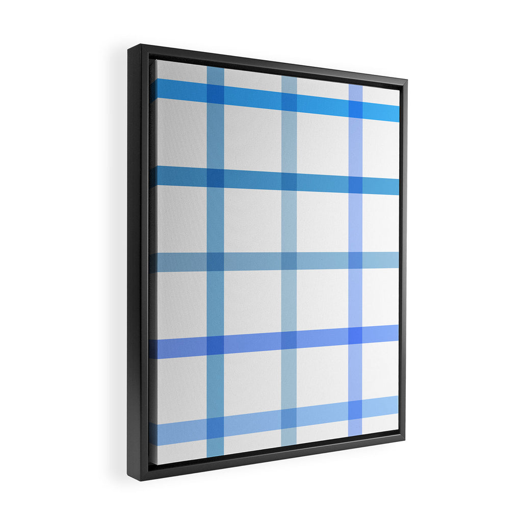 Retro Tonal Pastel Blue Coastal Check Pattern Framed Canvas Print Gallery Image 2