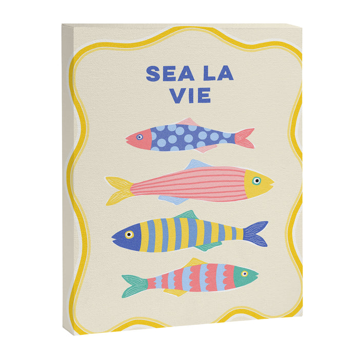 SEA LA VIE - Coastal Pun Fish Art with dots and stripes  Canvas Print Gallery Image 1