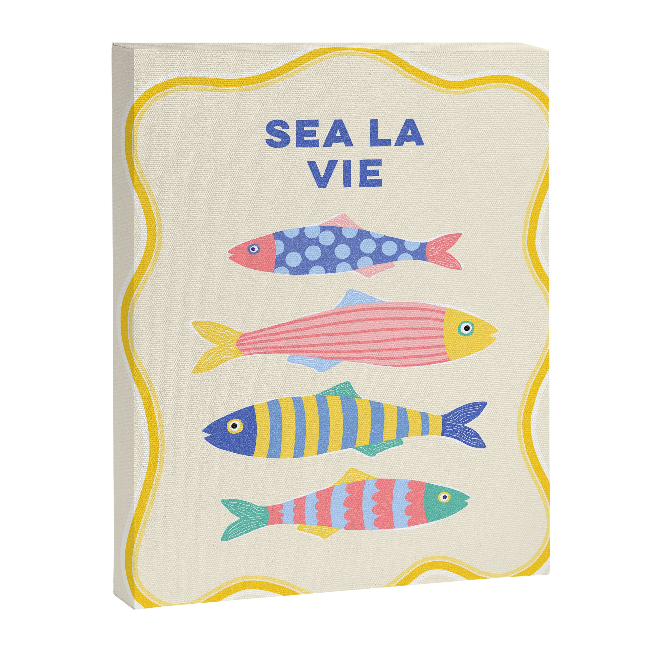 SEA LA VIE - Coastal Pun Fish Art with dots and stripes  Canvas Print Gallery Image 6
