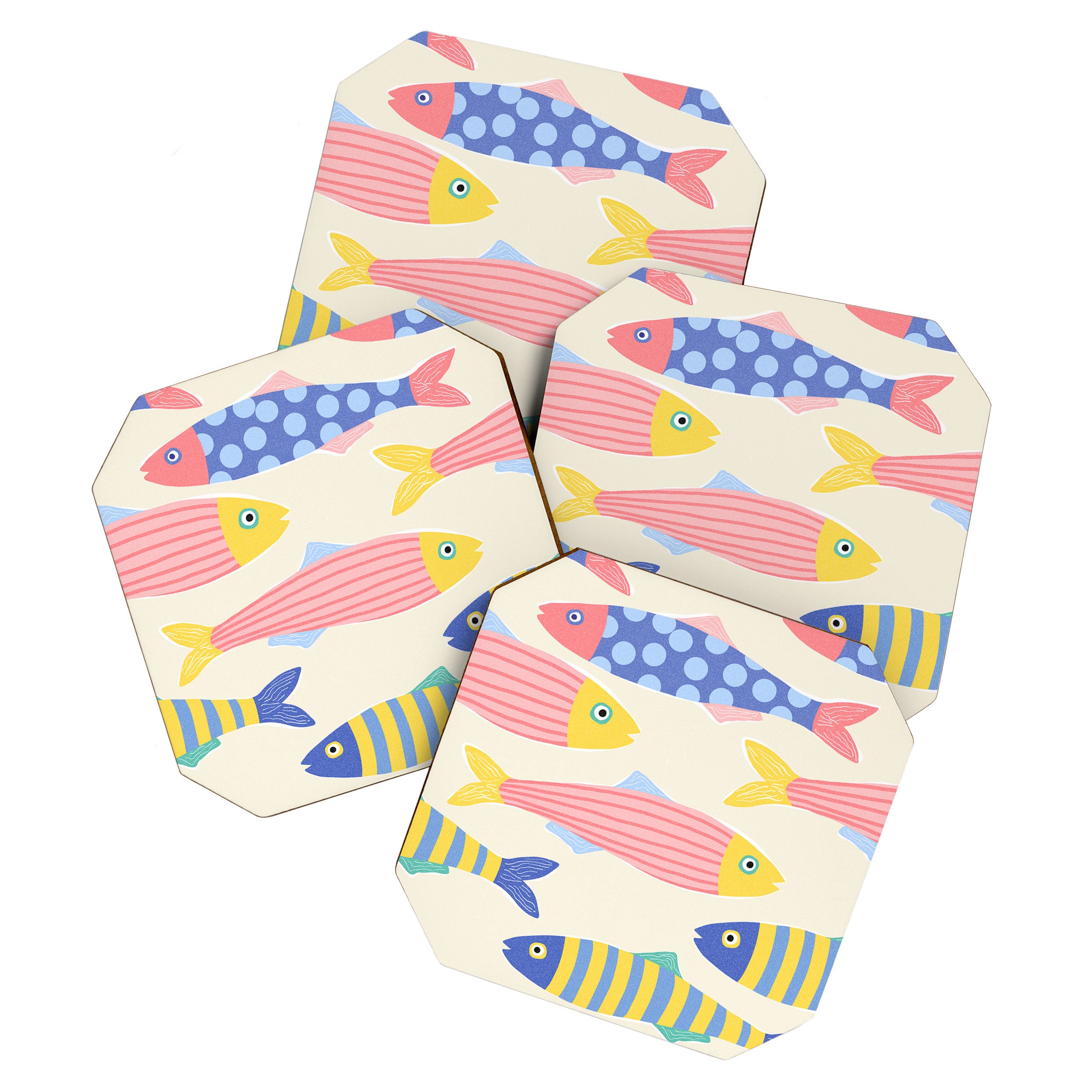 SEA LA VIE - Coastal Pun Fish Art with dots and stripes  Coaster Gallery Image 1