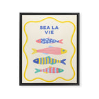 SEA LA VIE - Coastal Pun Fish Art with dots and stripes  Framed Canvas Print Gallery Image 6