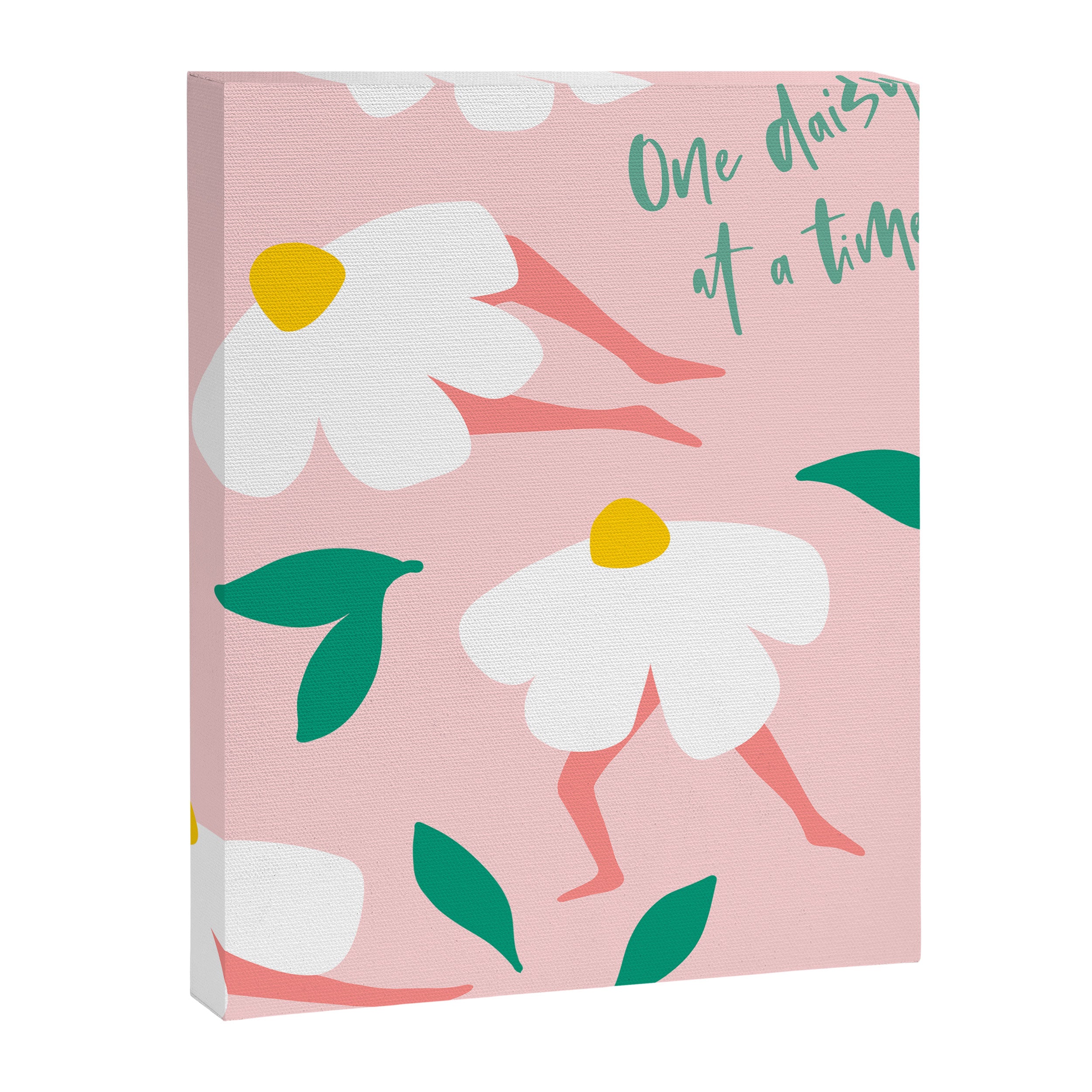 Self Love Floral Pun 'One Daisy at a Time' in Pink Canvas Print Gallery Image 8