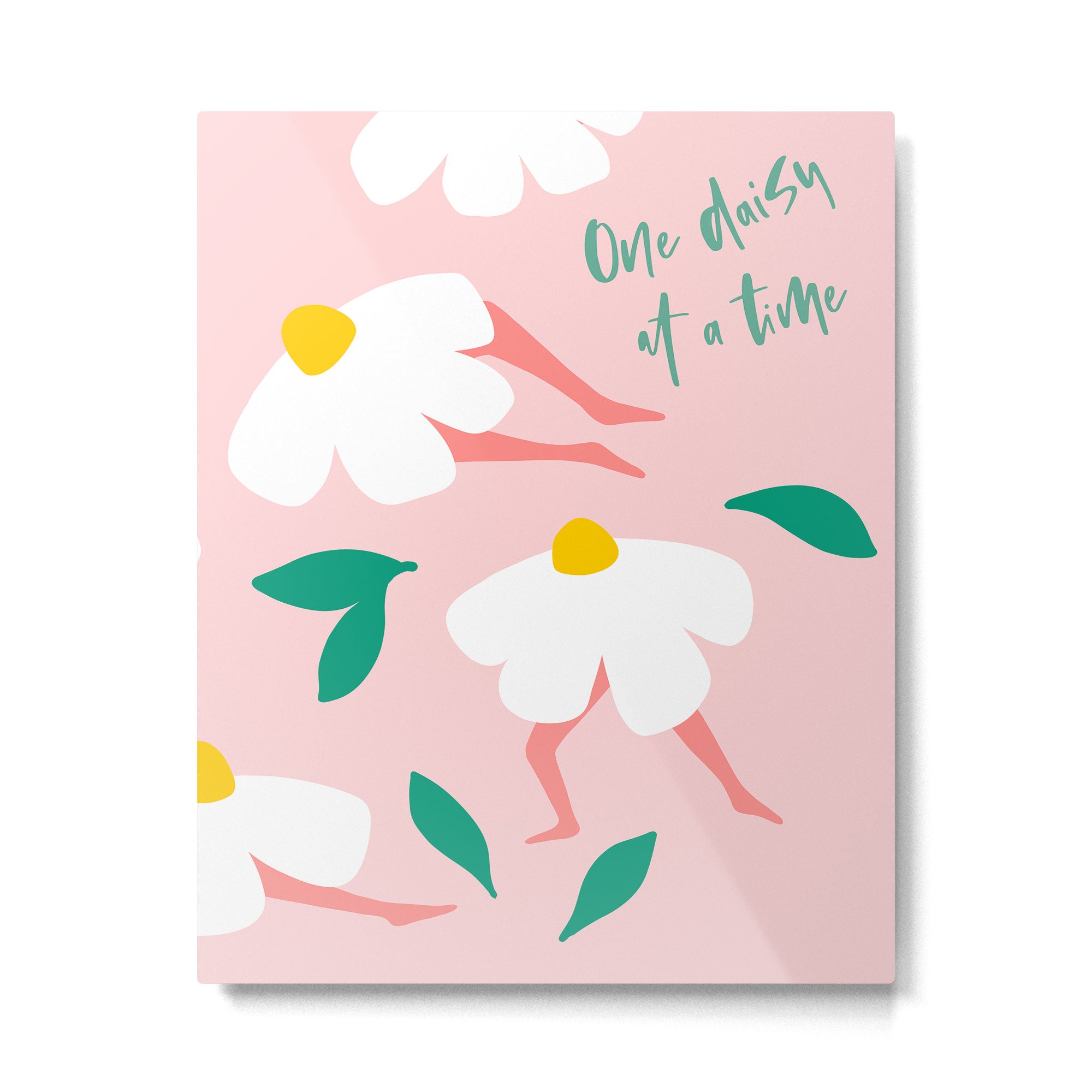 Self Love Floral Pun 'One Daisy at a Time' in Pink Metal Print Gallery Image 6
