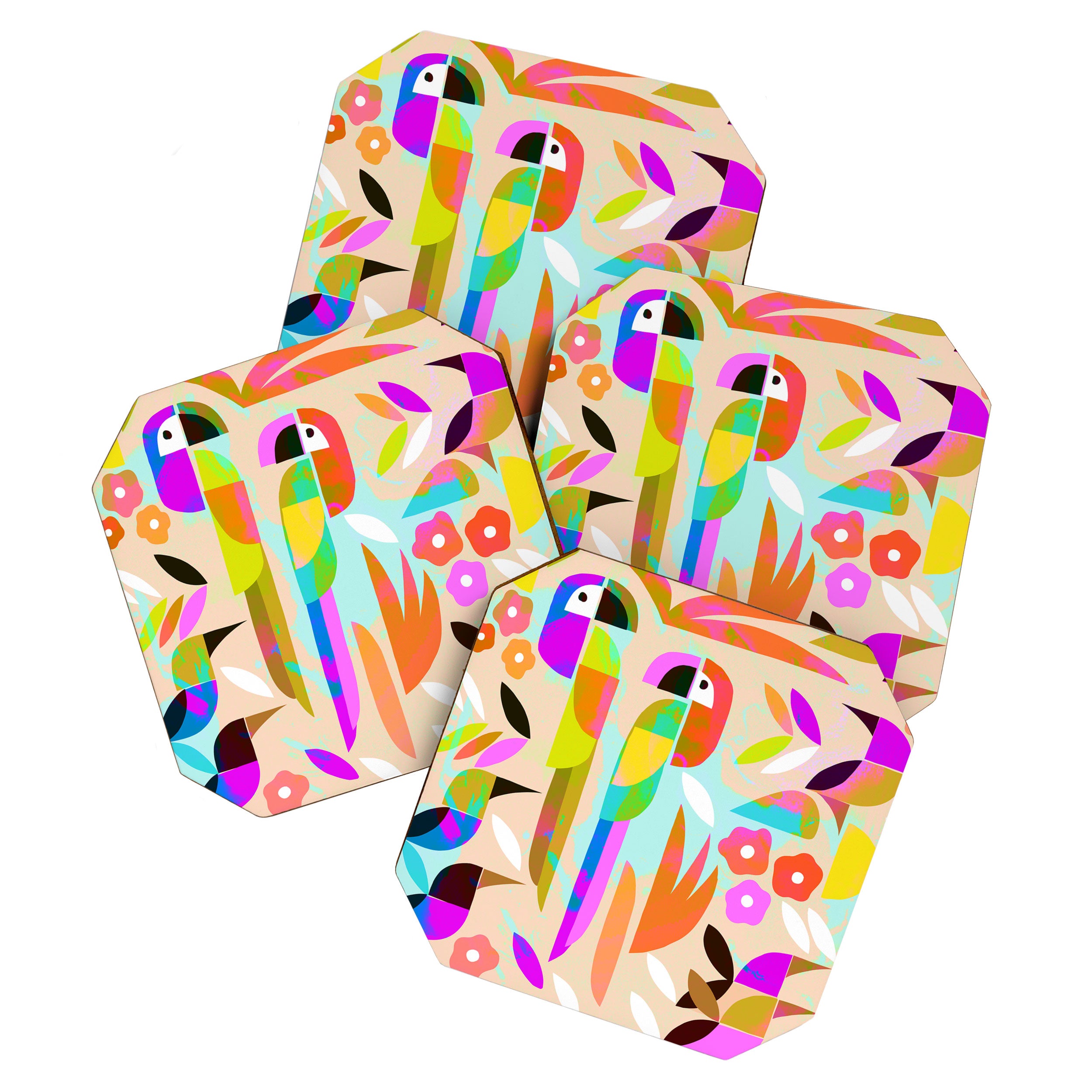TROPICAL BIRD PATTERN COLLAGE Coaster Gallery Image 1