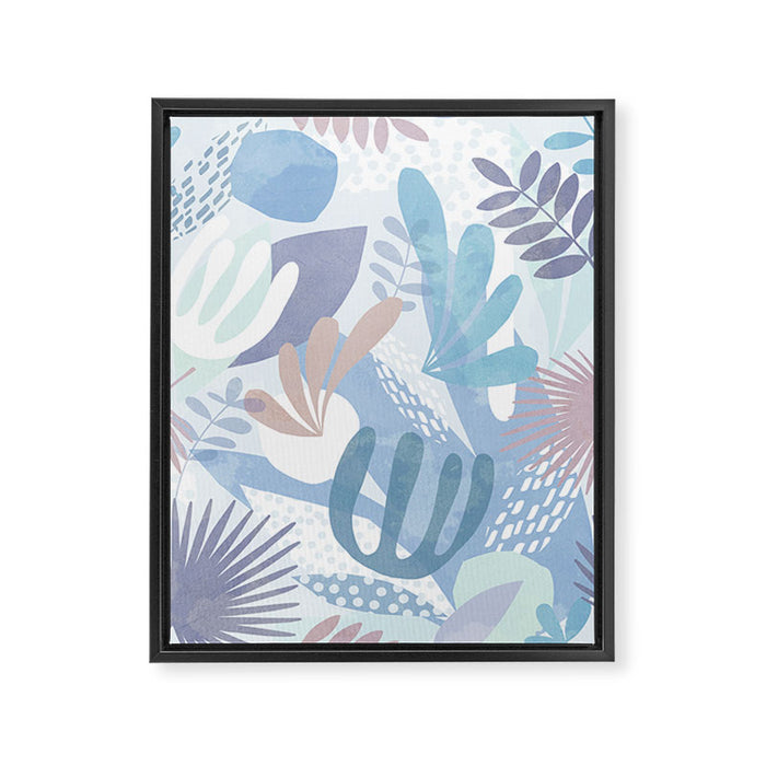 Tropical Boho Jungle Pattern 4 - Blue  Framed Canvas Print Gallery Image 1