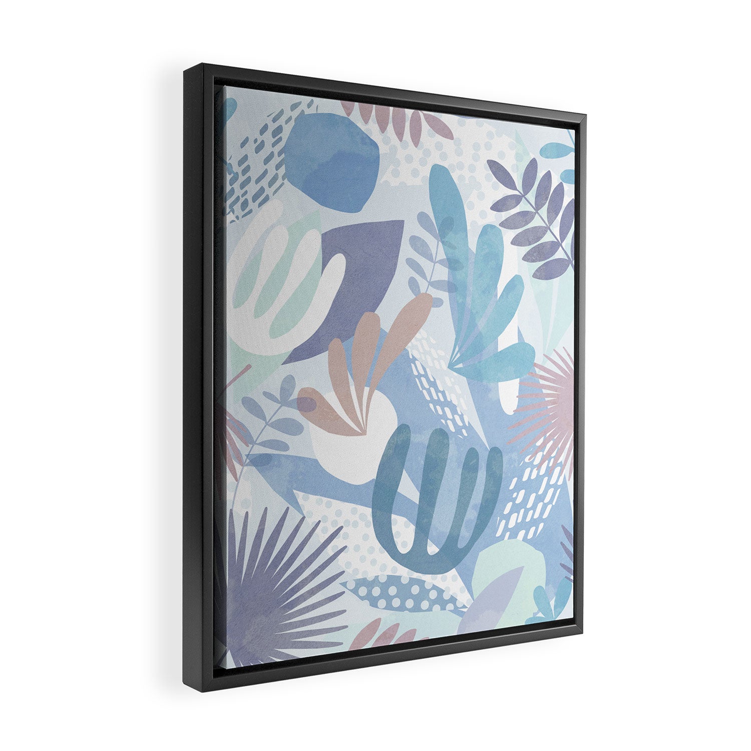 Tropical Boho Jungle Pattern 4 - Blue  Framed Canvas Print Gallery Image 2