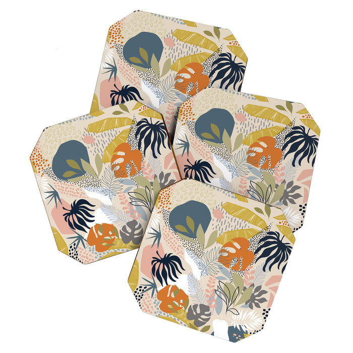 Tropical Foliage Pattern 1 - Retro Boho Coaster Gallery Image 1